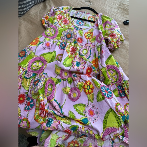 Anthropologie Uncle Frank Vibrant Pink Floral Tiered Short Dress - Picture 7 of 7